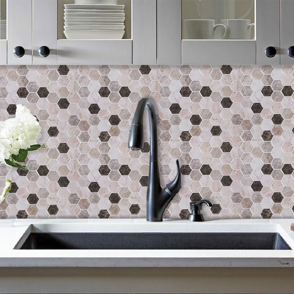 

WODECOR Hexagon Mosaic Sticker Home Decor,Bathroom And Kitchen Waterproof Backsplash, Pantry Baffle, Home Decoration（305x305mm)