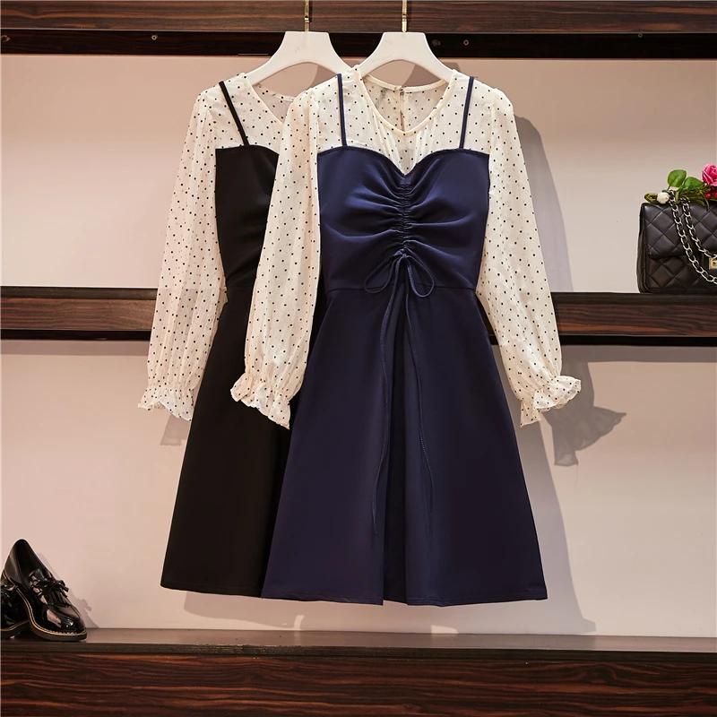 Женское ТРАПЕЦИЕВИДНОЕ ПЛАТЬЕ милое винтажное мини-платье в горошек с длинным