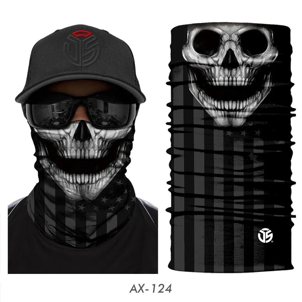 AX-124 3D Skull Ghost Balaclava Neck Gaiter Motorcycle Bandana Head Shield Skeleton Moto Biker Tube Scarf Headband Half Face Mask Men - Цвет: AX-124