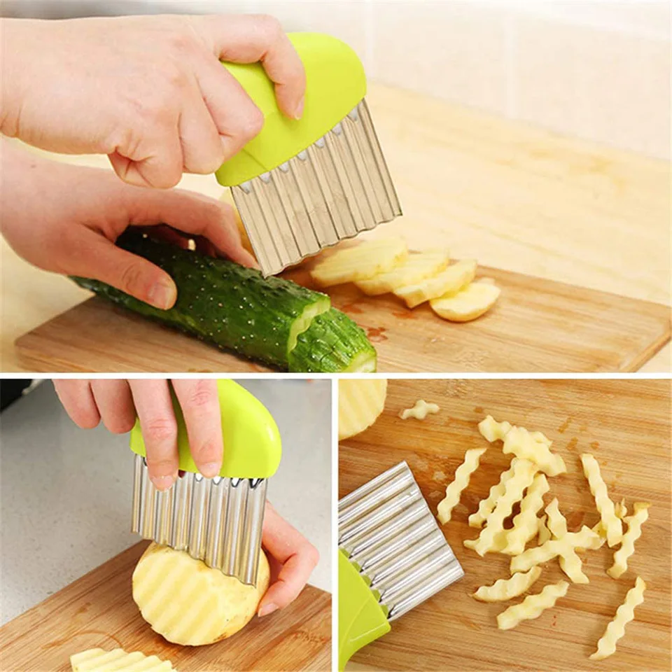 

Wavy French Fries Cutter Stainless Steel Potato Slicer Vegetable Chopper Veggie Slicer Durable Kitchen Gadgets Cutter