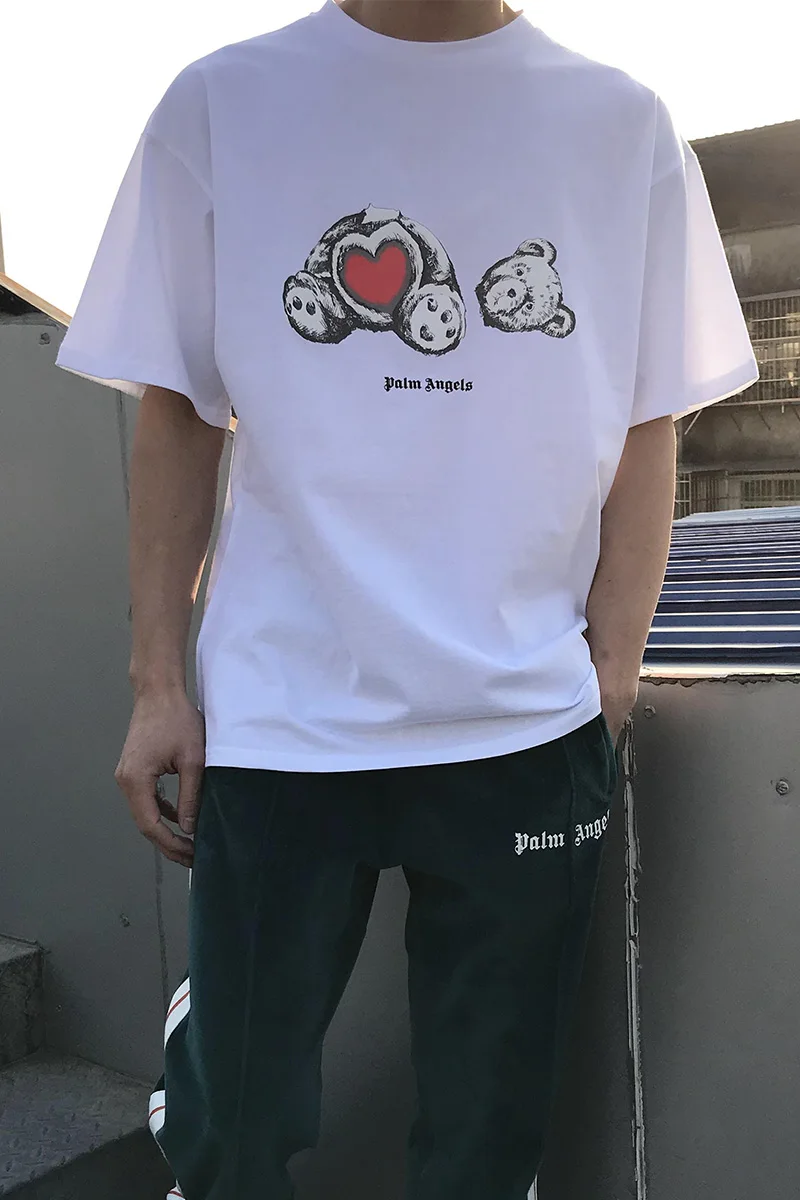 

Palm Angels Love Skull Head Broken Bear Print Men's Women's Short Sleeve Top T-Shirt PA-92