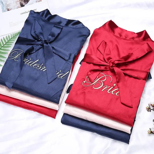 2019 новый свадебный халат для невесты с вышивкой атласное женское кимоно