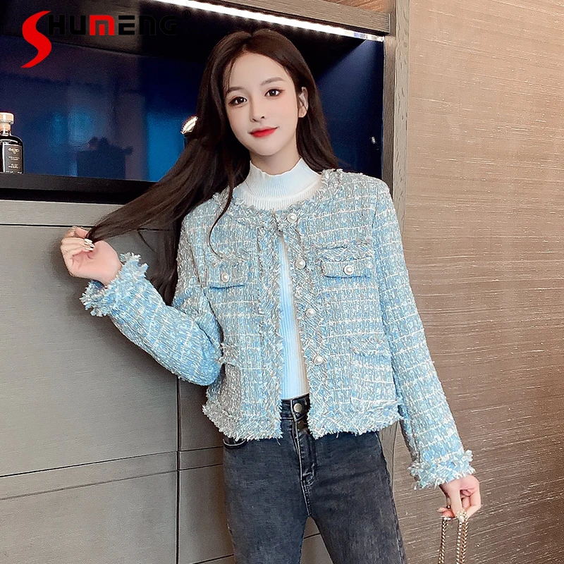 

Куртка женская шерстяная прямая из твида, однобортная, с длинным рукавом