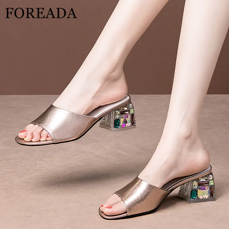 Шлепанцы FOREADA женские из натуральной кожи сандалии на высоком массивном каблуке