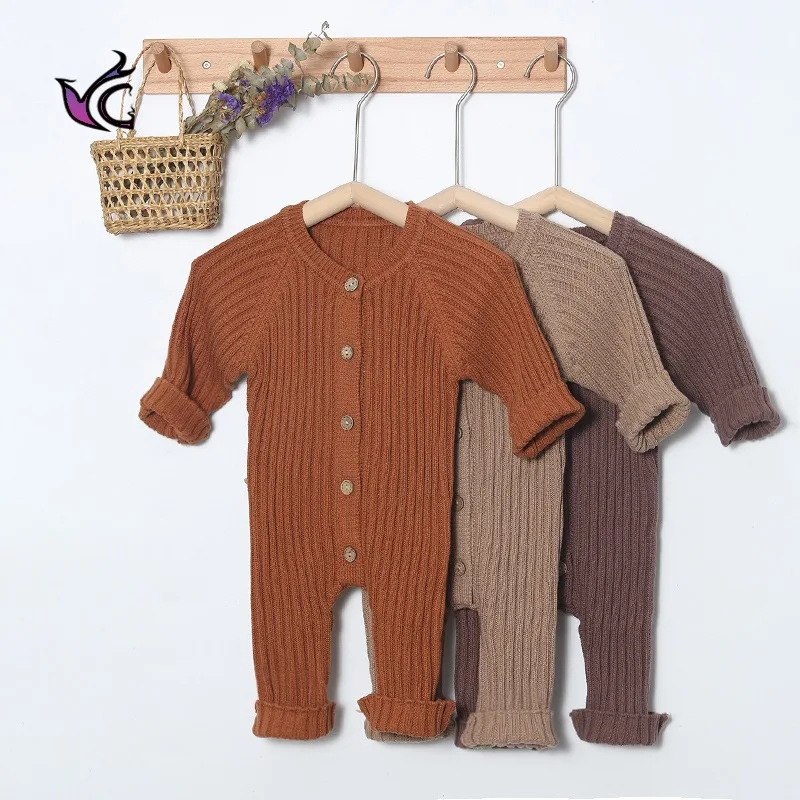 

Infant And Young Children's Long Climbing Knitted Cotton Outdoor Clothes Men's And Women's Baby Long Sleeve Khaki Clothes One Ha