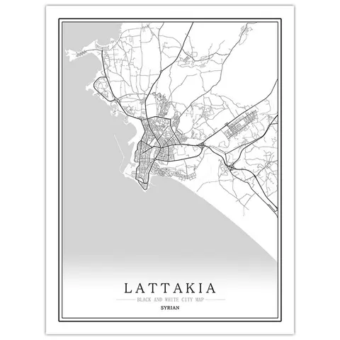 Черно-белый постер с картой города, скандинавский постер для гостиной, Дамаск, латтакия, настенный Декор для дома, Картина на холсте, креативный подарок