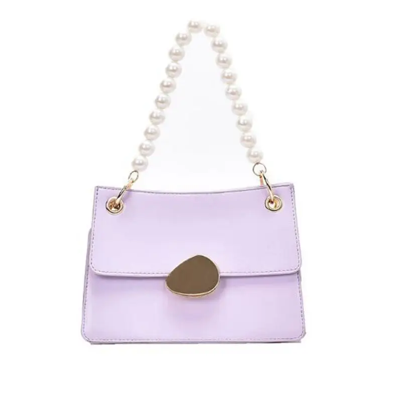 

Solid color Square Pearl Tote bag Fashion New High-quality PU Leather Women's Designer Handbag 2020 Chain Shoulder Messenger Bag