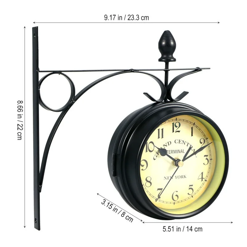 Wrought Iron Antique-Look Round Wall Hanging Double Sided Faces Retro Station Clock Chandelier Wall Hanging Clock silent clock