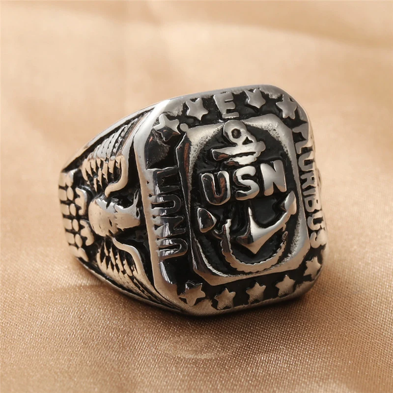 

The New Fashion Vintage Trend Men's Personality Punk Alphabet Ship Anchor Ring Jewelry Accessories Wholesale