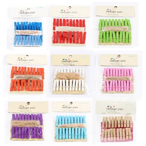 20 шт.упак., цветные деревянные Мини-зажимы для фотоальбома, украшения дома, офивечерние, весенние зажимы с пеньковой веревкой