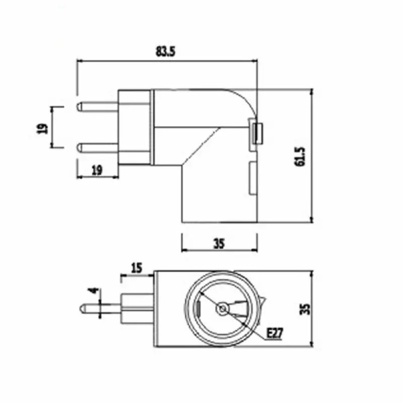 Переходник с E27 на штепсельную вилку европейского стандарта переключатель