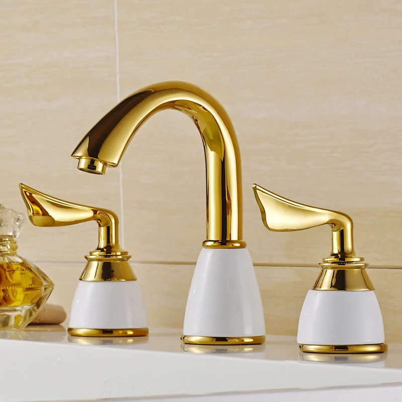 Смеситель для раковины полированный золотой Латунный современный кран ванной