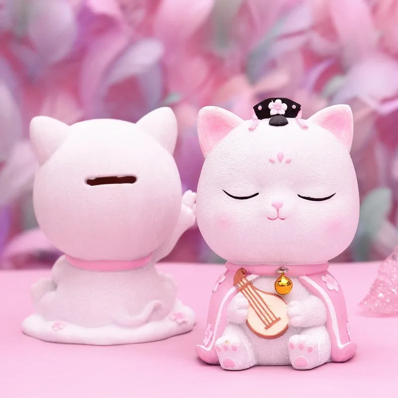 Кавайная розовая копилка с кошкой креативная большая из смолы украшение для