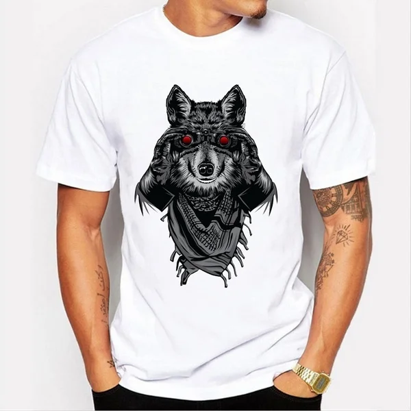 

Модная футболка 2017, летняя белая футболка, Мужская футболка с принтом волка