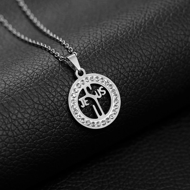 Stainless steel cross necklace for women jewelry Gold/Steel color Round Shell pendand Religious Bijoux | Украшения и аксессуары