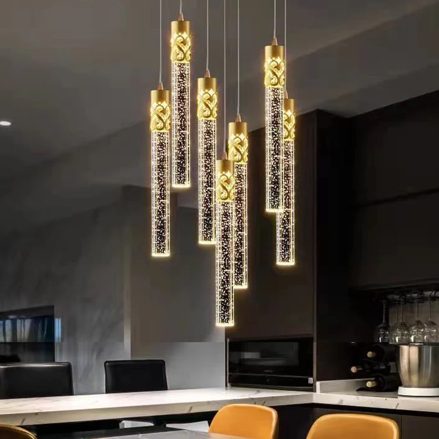 

Modern Minimalist Bubble K9 crystal LED Pendant Lamps Dining Room Kitchen Island hanging lights Cylinder long tube pendant light