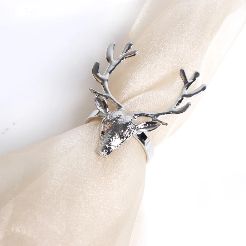

10pcs Upscale hotel Christmas metal deer head napkin ring napkin buckle mouth cloth ring napkin ring model room napkin buckle