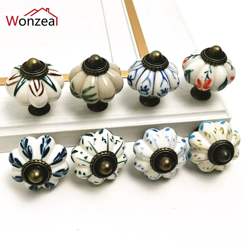1 шт. Керамика ручка в виде тыквы ручки ящика шкафа мебель комод дверные тянет для