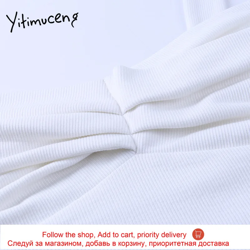 

Yitimuceng Crop Tops Women Summer 2021 White Stretch Fitted Tank Top Sexy Ladies Stretchy Screw Thread Fashion Shirts Folds