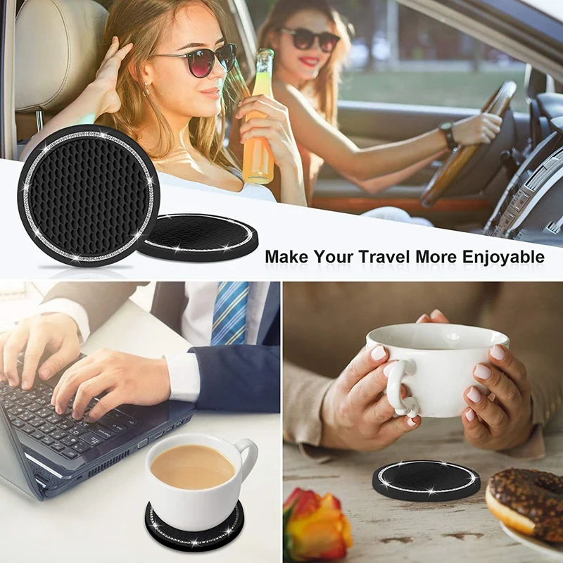 

6Pcs Bling Car Coaster Cup Holders Rhinestone Car Insert Coaster Durable Anti Slip Silicone Car Coasters Universal