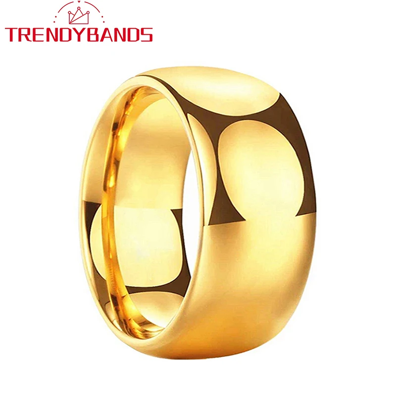 

10 мм золотые мужские вольфрамовые карбидные обручальные кольца женские обручальные кольца купольные полированные блестящие удобные