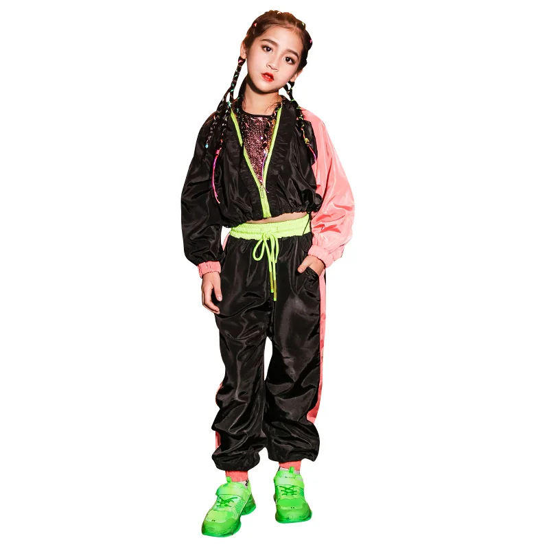

Children'S Street Dance Suit Girls Hip Hop Loose Handsome Clothes Kids Jazz Dance Competition Clothing Tops+Pants Sets DWY2357