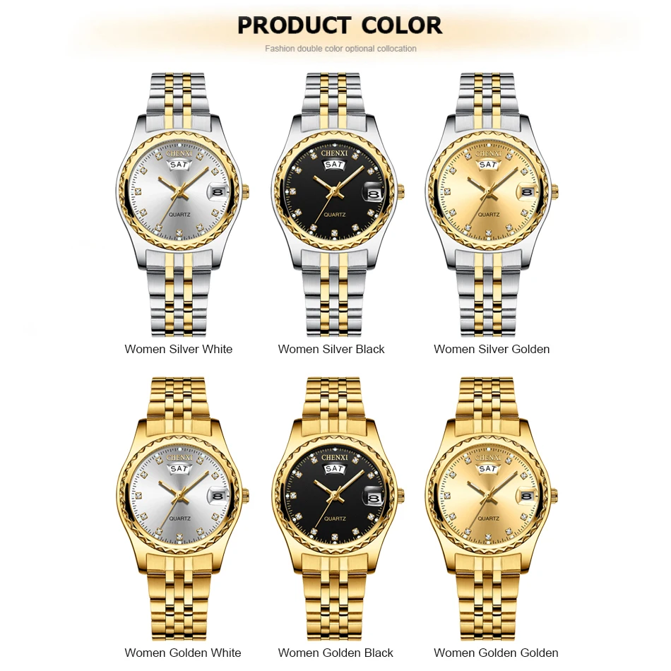CHENXI женские Роскошные Кварцевые часы золотые из нержавеющей стали ремешок для