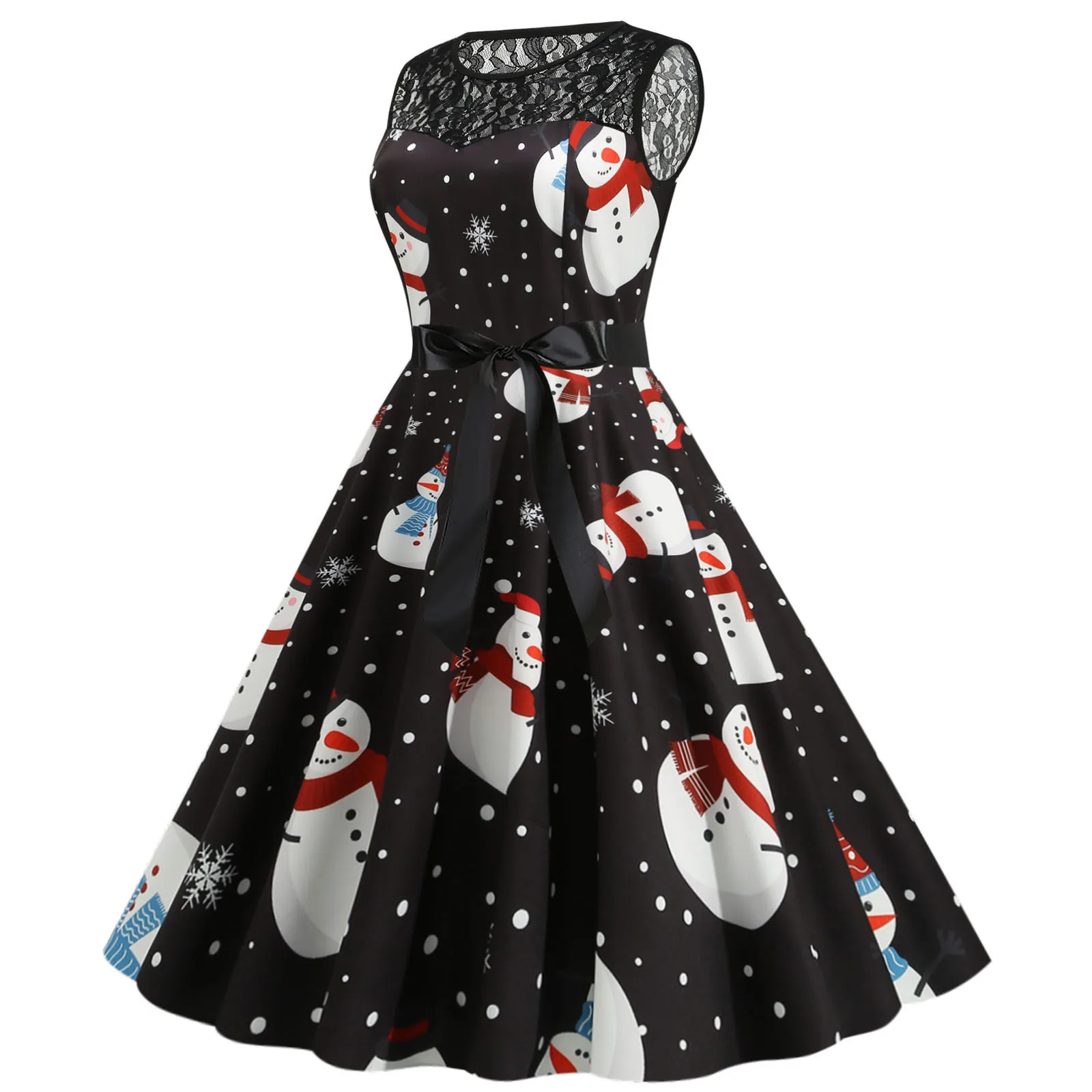 

1950s Christmas Lace Prom Women Party Evening Sleeveless Dress Housewife Women's Dress
