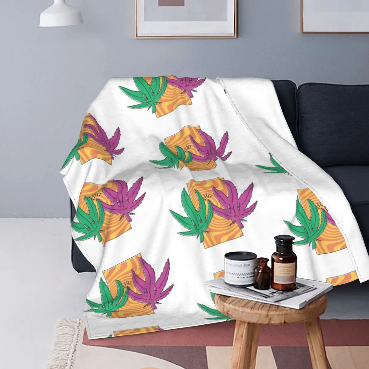 

Hemp Leaf Clap Blanket Flannel Spring/Autumn Organic Plant Breathable Lightweight Throw Blanket for Home Bedroom Bedding Throws