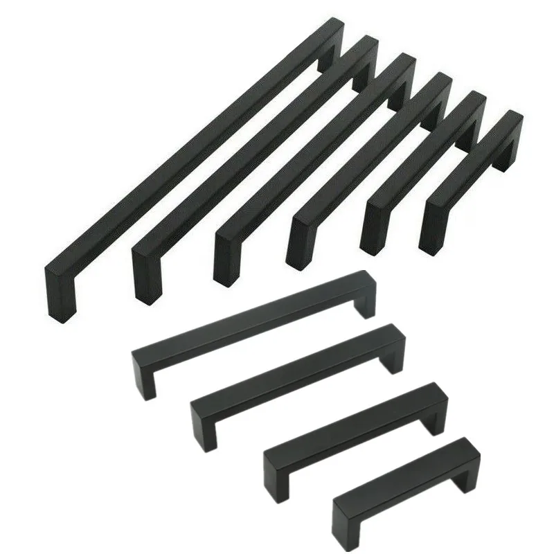 Черная ручка для шкафа квадратная фурнитура мебели ручки кухонной двери из