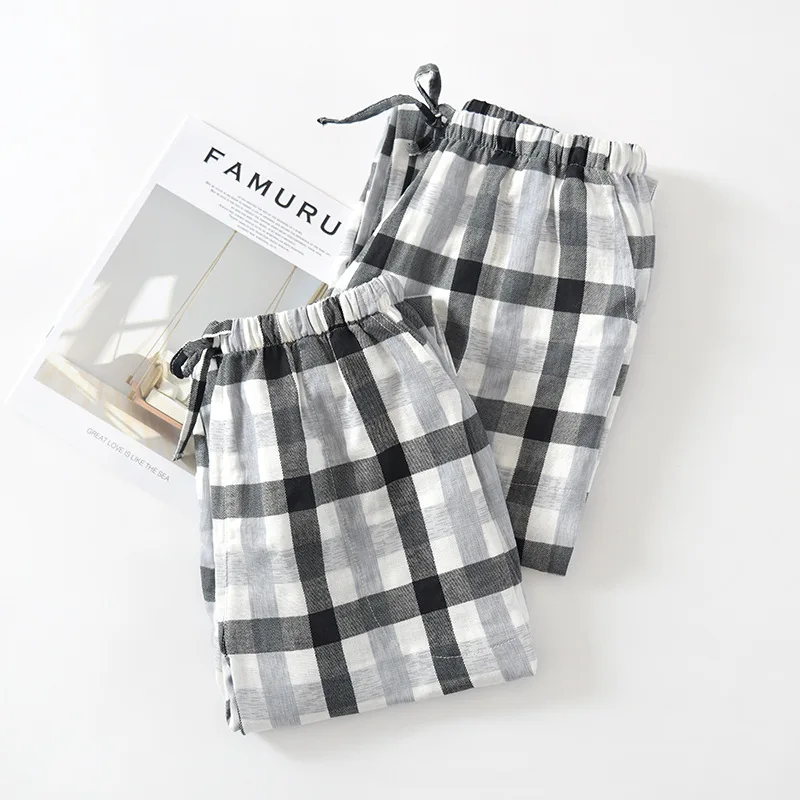 

Spring Autumn Lady Japanese Style Casual Comfortable Couple Sleep Bottoms Men's Women's Cotton Summer Thin Loose Home Pants