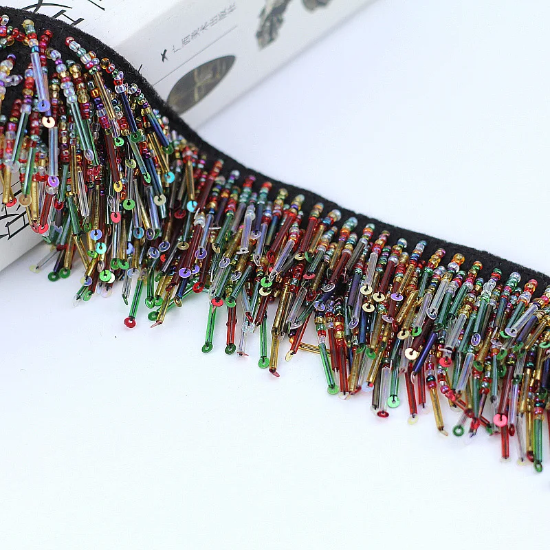 

4Yards Sequins Handmade DIY Hanging Beads Caterpillars Lace Trim Tassel Fringe Ribbon Stage Clothing Curtain Wedding Accessories