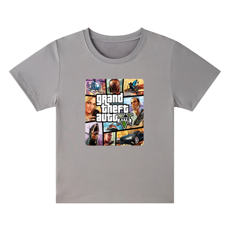 

Summer Cotton Short Sleeve GTA Shirt Boys Girls Street Fashion Harajuku Childrens Tops Interesting Cartoon Hot Game T-Shirt