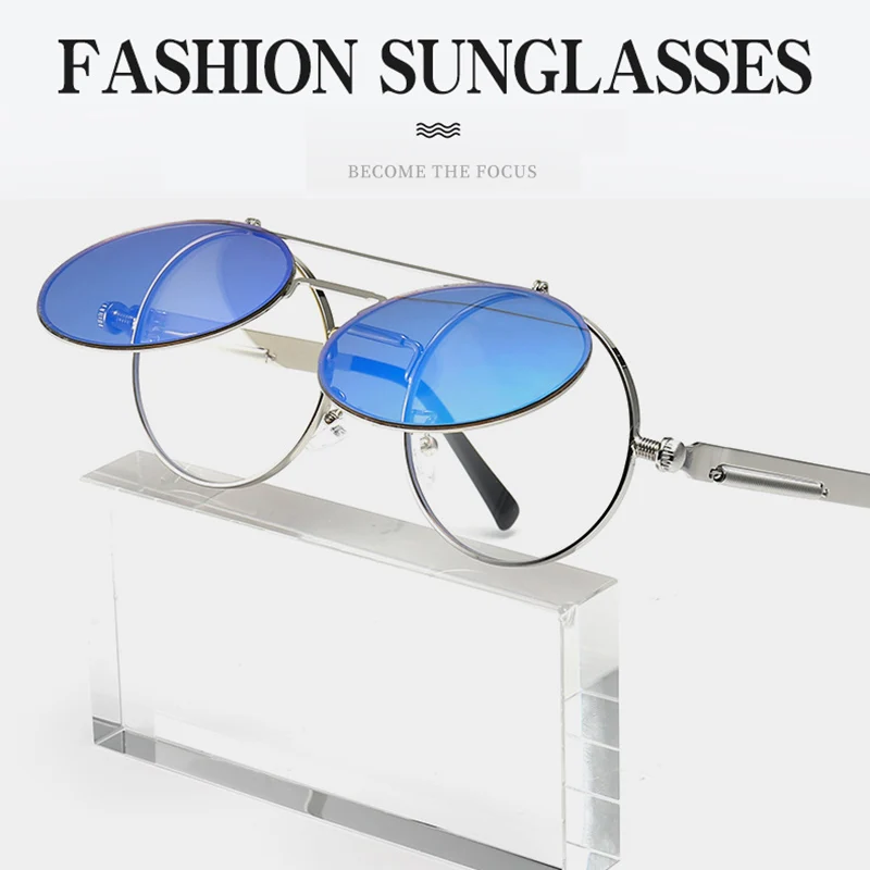 Винтажные Круглые Солнцезащитные очки с Откидывающейся Крышкой для мужчин и
