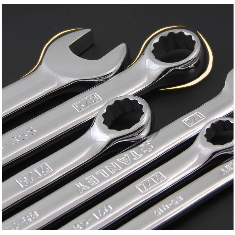 Stanley professional combination imperial spanner 1/4 5/16 3/8 7/16 1/2 9/16 5/8 11/16 3/4 13/16 7/8 15/16 1 inch wrench combo |