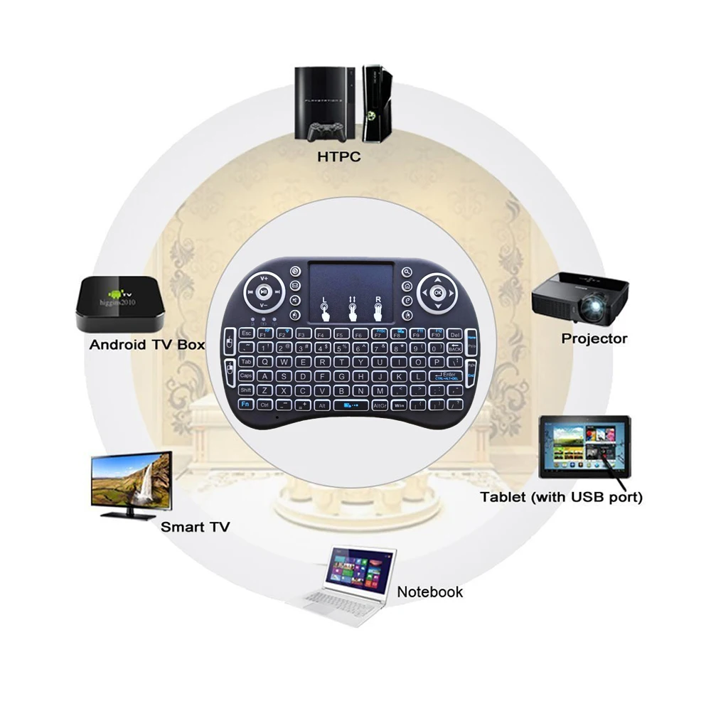 Клавиатура I8 с английской испанской русской подсветкой и черной клавиатурой