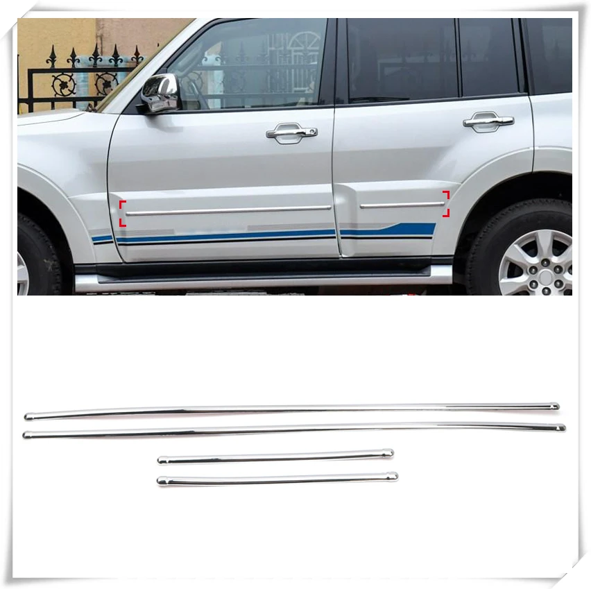 Для Mitsubishi Pajero V80 Shogun Montero Limited 5-двери 2007- ABS Chrome Боковая дверь литые полосы Накладка стайлинга автомобилей