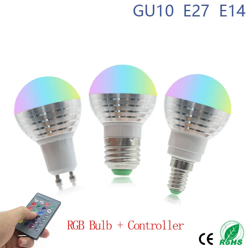 1 шт. 85-265 в E27 E14 RGB светодиодная лампочка 16 цветов волшебный GU10 светодиодный