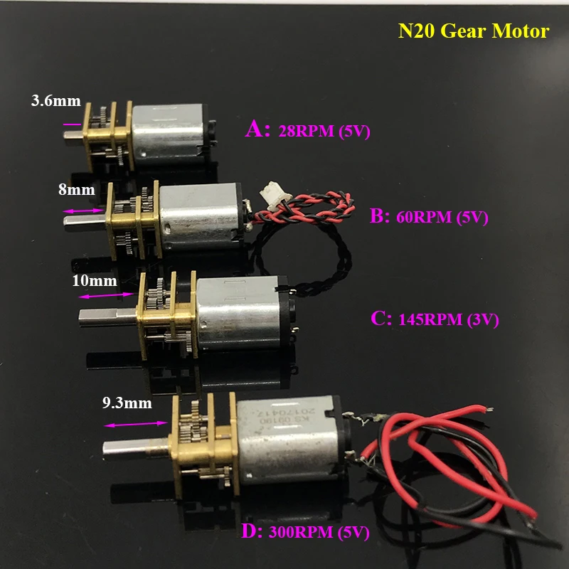 Шестеренчатый Электродвигатель Micro N20, постоянный ток 3-6 в, 5 В, 28 об/мин, 60 об/мин, 110 об/мин, 300 об/мин, медленная скорость, полностью металлический редуктор, Электрический мотор «сделай сам», игрушка, 10 шт.