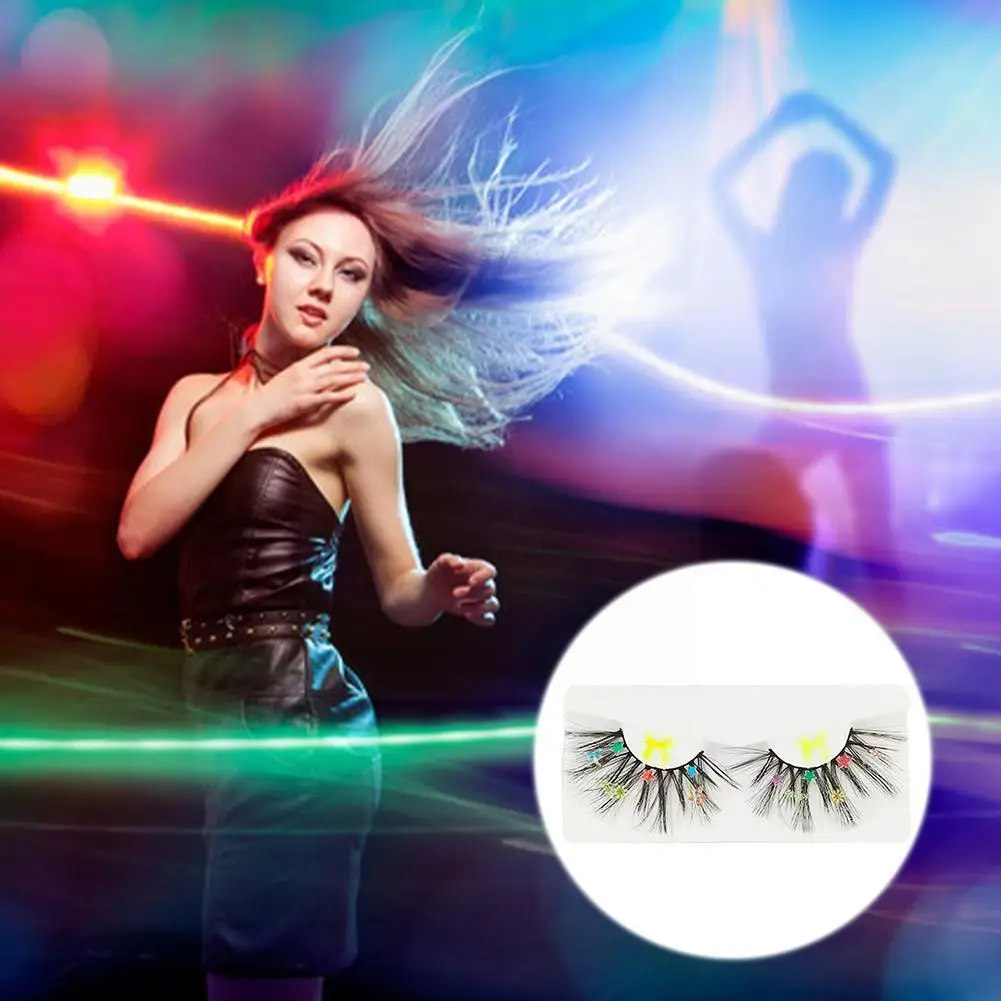 

1 Pcs 25mm Colorful False Eyelashes Performance Stage 3D Makeup Eyes Fiber Makeup Chemical I5B6