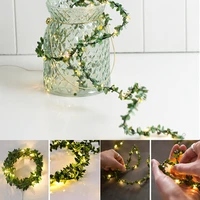 10m5m3m tiny green leaf copper wire led string lights diy fairy garland holiday christmas lights outdoor home decor navidad