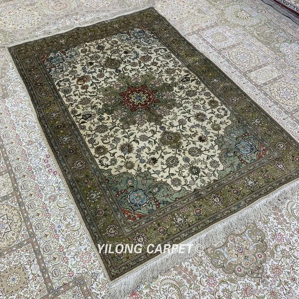 YILONG 4'x6' Handmade Double Knots Persian Qum Pure Silk Rug (YHW1002B) | Дом и сад