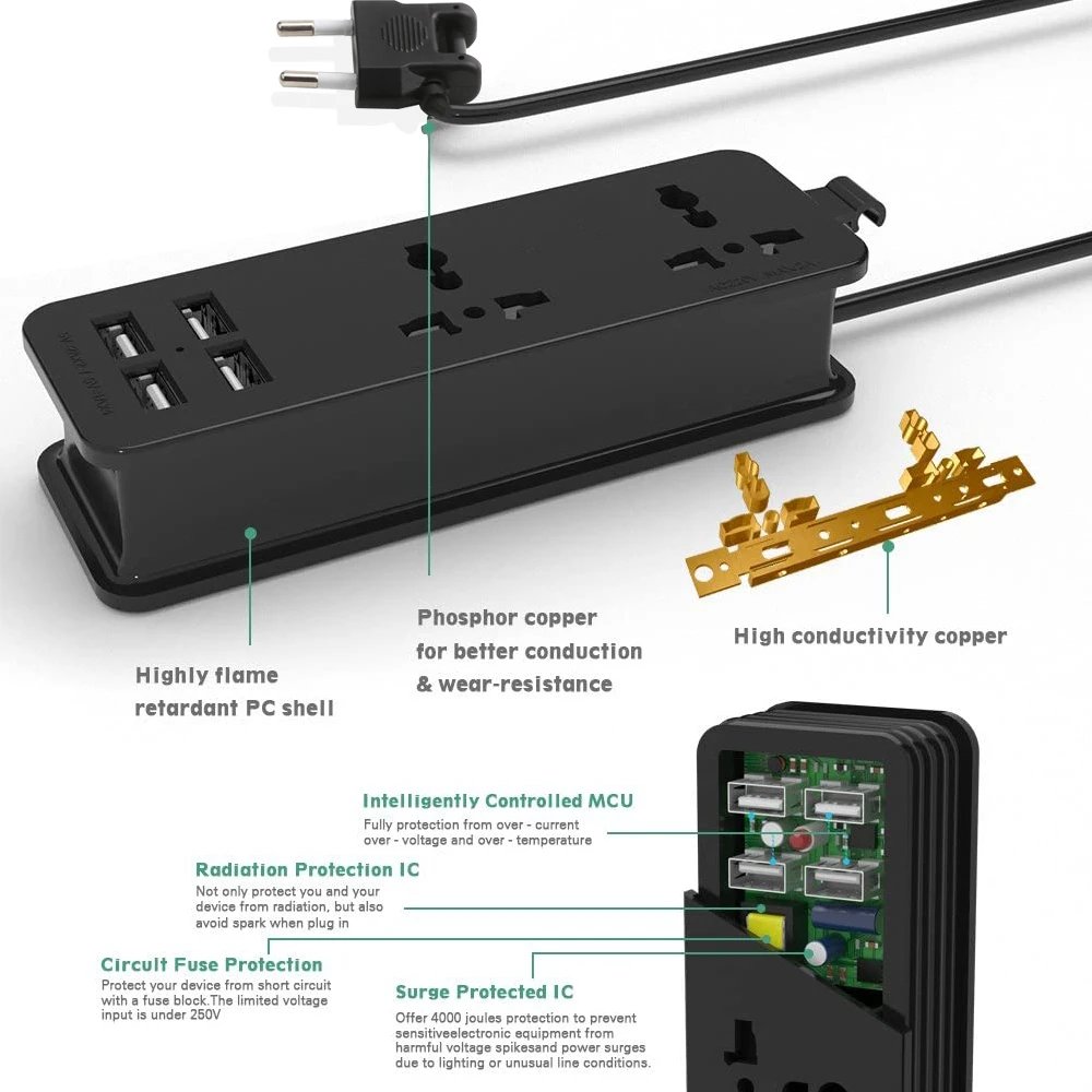 eu plug power strip with extension cable electrical sockets with 4 usb ports for home office iphone mobile phones tablets free global shipping