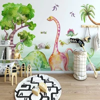 custom self adhesive wallpaper 3d hand painted cartoon dinosaur animal tropical tree murals childrens room background stickers