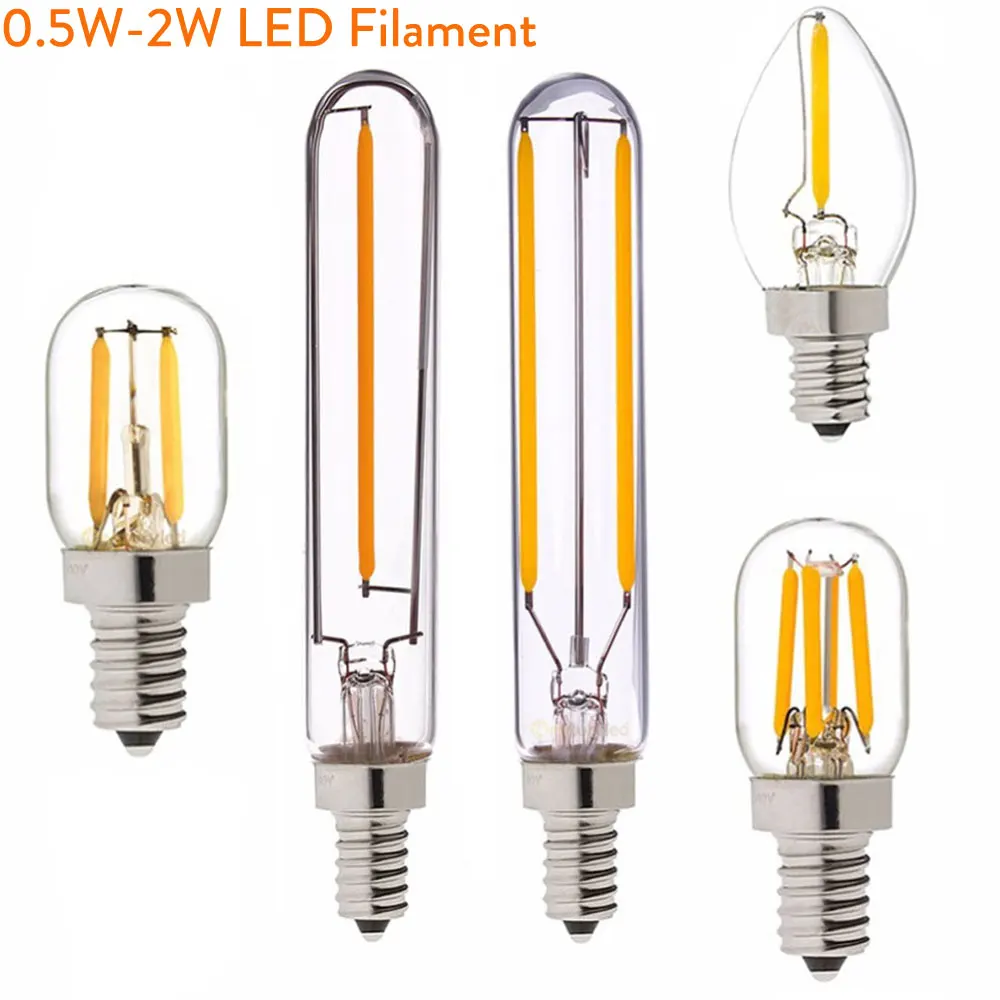 Dimmable T20 C7 E12 110V Светодиодный светильник 0,5 W 1W 2W Светодиодный светильник E14 220V Ретро Мини светодиодный светильник Edison холодильник 240V 130V