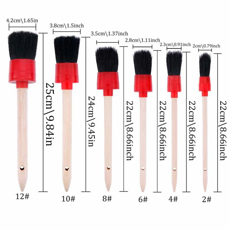 

Boar Hair Cleaning Brush Set Vehicle Auto Interior Round Comfortable grip