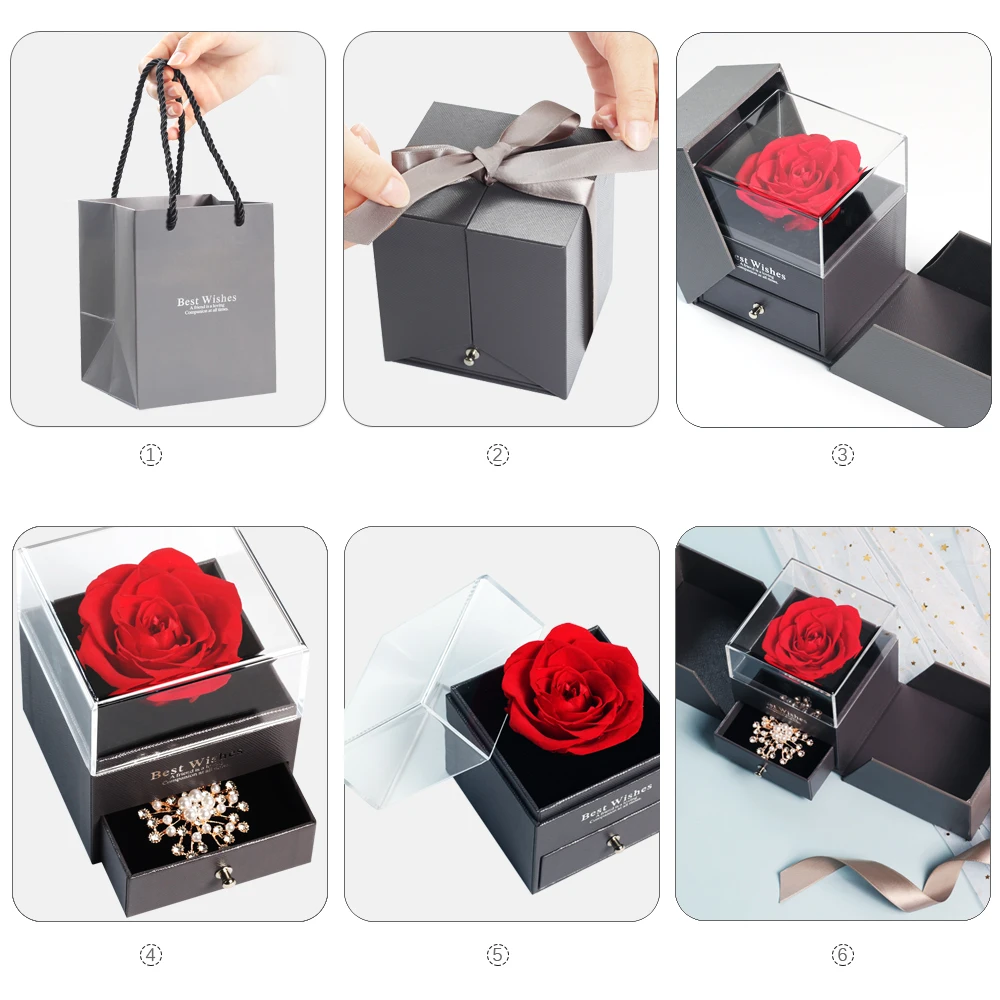

Fashion Rose Jewelry Box Beauty And Beast Roses Eternal Flowers Wedding Ring Necklace Jewelry Box Valentine's Day Gift For Ladie
