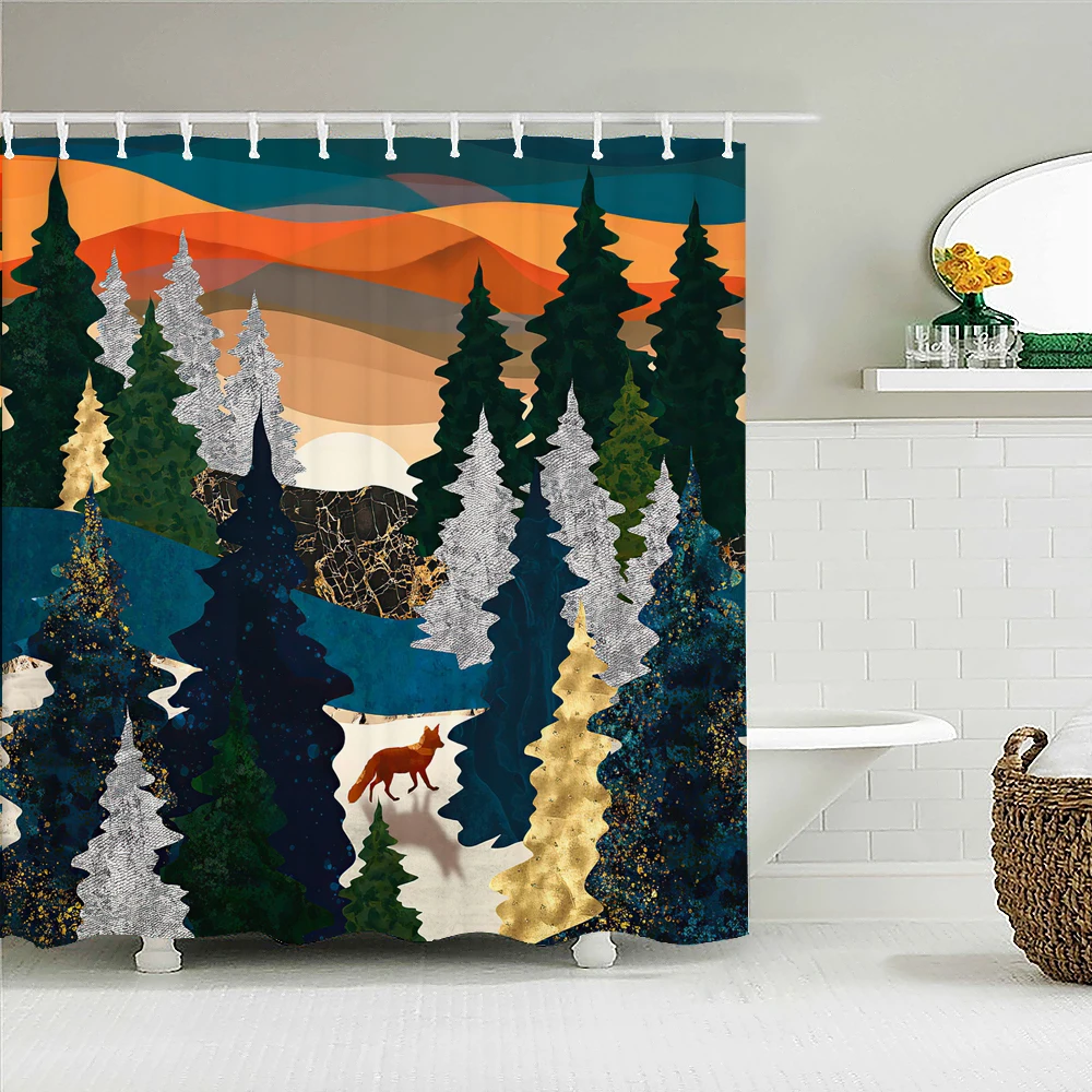 

3D Forest trees landscape printing bathroom shower curtain polyester waterproof home decoration curtain with hook bath curtain
