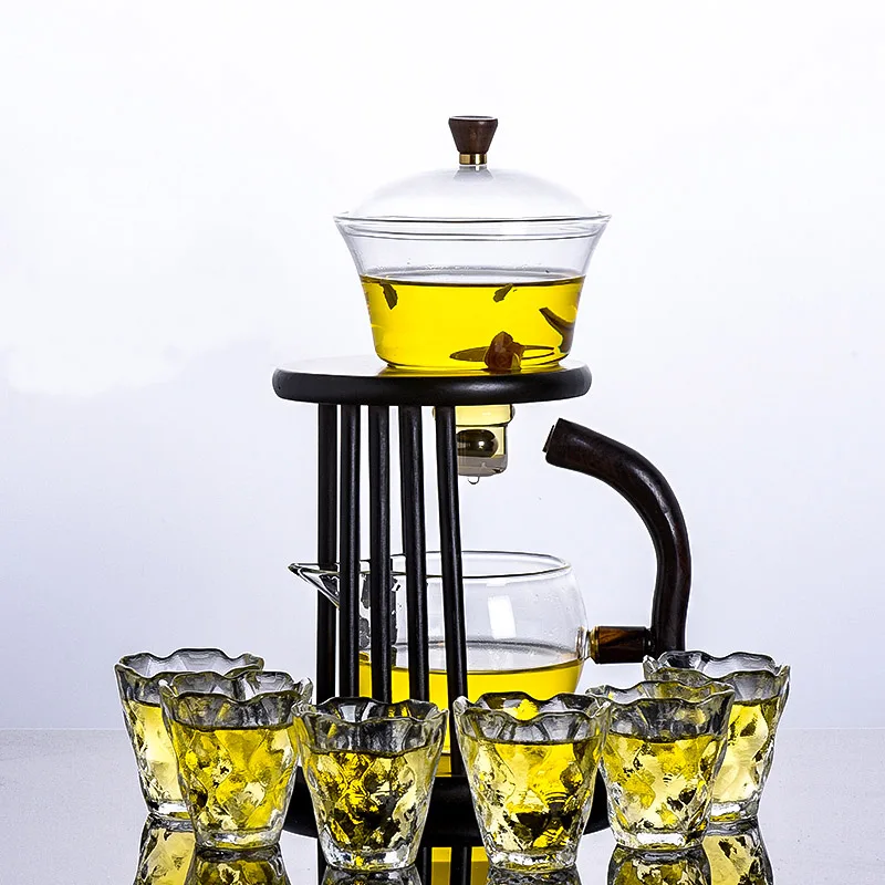 

Новый полуавтоматический стеклянный чайный сервиз, чайник с магнитным поливом и деревянным держателем, шесть чашек, для чайного дома, для б...