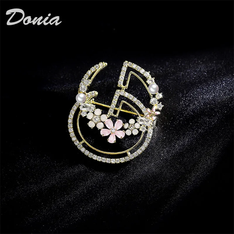 Donia jewelry Fashion high-end Korean brooch ladies hollow letter brooch AAA zircon clothing collar needle scarf pin - Окраска металла: gold plated